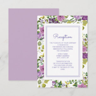 Lila Aquarell-Blumengarten-Hochzeitsempfang Einladung