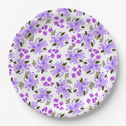 Lila Aquarell Blumengarten Papier Teller (Vorderseite)