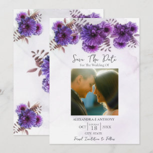 Lila Aquarell-Chrysantheme Save The Date