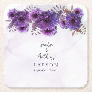 Lila Aquarell-Chrysanthemen-Hochzeit Rechteckiger Pappuntersetzer