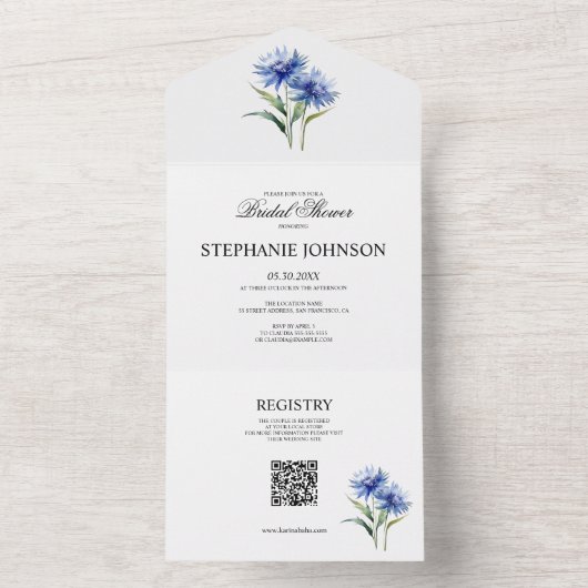 Lila Aquarell Cornflower Wildblume Bridal All In One Einladung (Innen Boden)