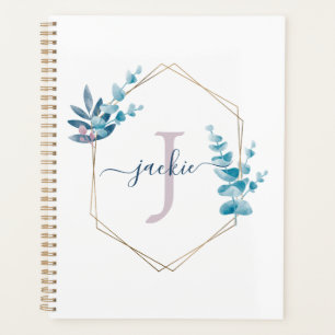 Lila-Aquarell-Eukalyptus-Rahmen-Monogramm Planer