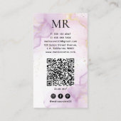 Lila Aquarell & Gold Glitter Monogramm QR-Code Visitenkarte (Rückseite)