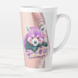 Lila-Aquarell-Illustration des roten Pandas in Zwe Milchtasse