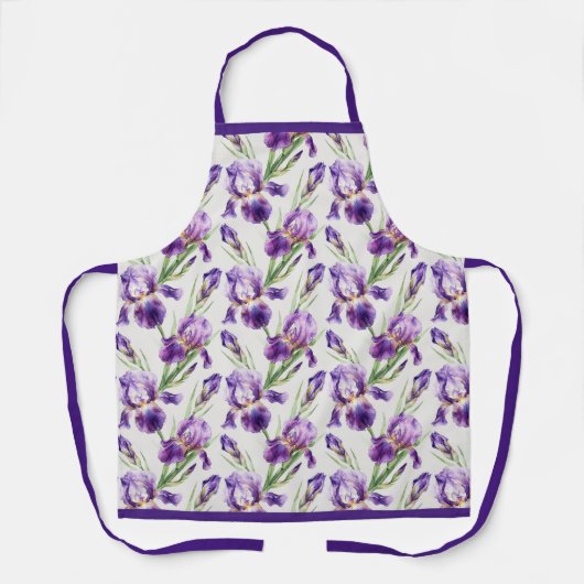 Lila Aquarell-Iris-Blumen-Botanik Schürze (Vorderseite)