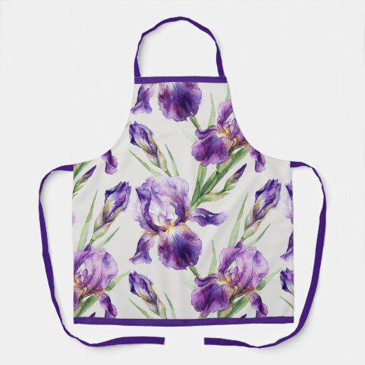 Lila Aquarell-Iris-Blumen-Botanik Schürze (Vorderseite)