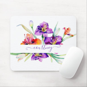 Lila Aquarell-Iris personalisiert Mousepad