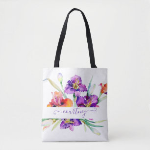 Lila Aquarell-Iris personalisiert  Tasche