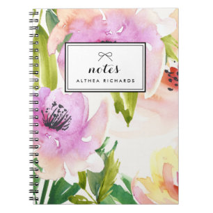 Lila Aquarell-Lilien Floral Personalisiert Notizblock