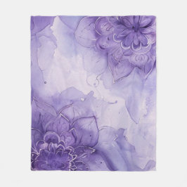 Lila Aquarell-Mandala-Blumen Fleecedecke
