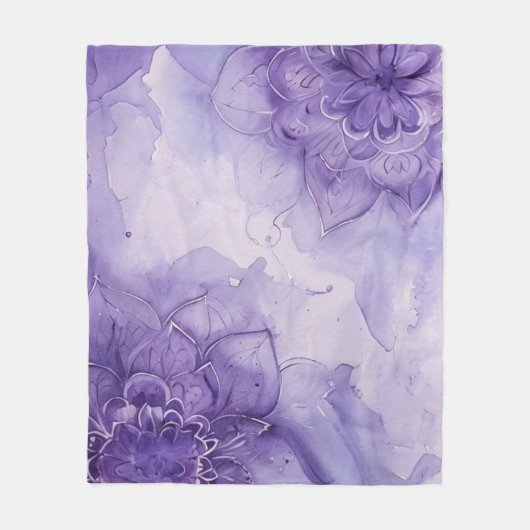 Lila Aquarell-Mandala-Blumen Fleecedecke (Vorderseite)