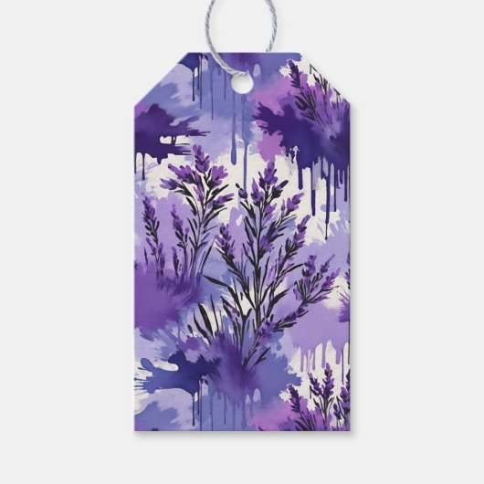 Lila Aquarell mit Blumen Geschenkanhänger (Vorderseite)