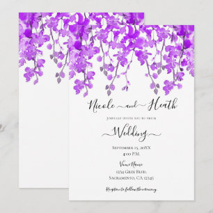 Lila Aquarell-Orchideen-Hochzeit Einladung