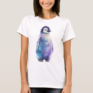 Lila Aquarell Pinguin Küken Frauen T-Shirt