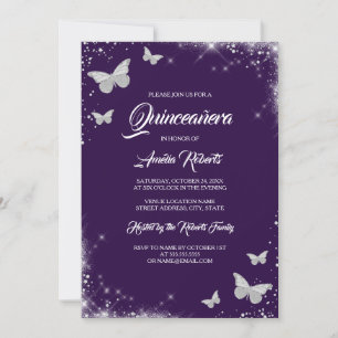 Lila Aquarell Schmetterling Kleid Quinceanera Einladung
