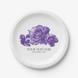 Lila Aquarell Vintage Rosen Elegante Hochzeit Pappteller