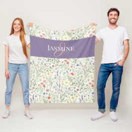 Lila Aquarell-Wildblumen-Boho-Monogramm-Name Fleecedecke