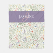 Lila Aquarell-Wildblumen-Boho-Monogramm-Name Fleecedecke (Vorderseite)