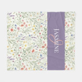Lila Aquarell-Wildblumen-Boho-Monogramm-Name Fleecedecke (Vorderseite (Horizontal))