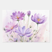 Lila Aquarell-Wildblumen Geschenkpapier Set (Vorderseite)
