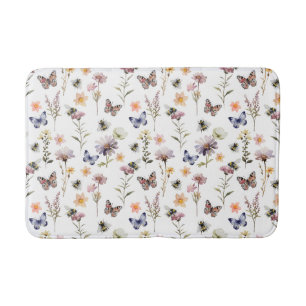 Lila Aquarell-Wildblumen-Schmetterling & Biene Badematte