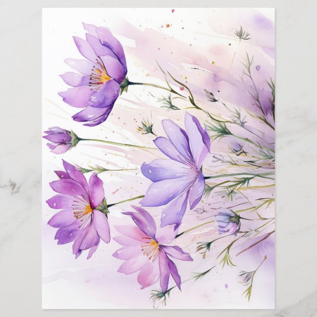 Lila-Aquarell-Wildblumen-Scrapbook-Papiere (Vorderseite)