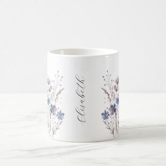 Lila Aquarell Wildblumen Tasse mit Namen (Mittel)