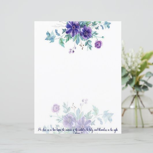 Lila Aquarellanemone Ephesians 4:1 Schreibwaren (Stehend Vorderseite)