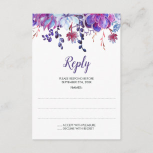Lila Aquarellbilder für Hochzeiten RSVP Karte