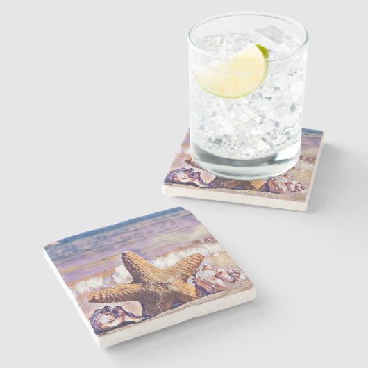 Lila Aquarellbilder Steinuntersetzer (Seitenansicht)