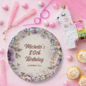 Lila Aquarellblume 80. Geburtstag Pappteller (Party)