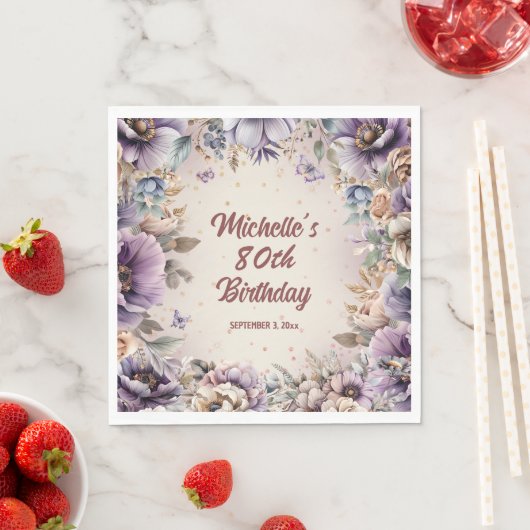 Lila Aquarellblume 80. Geburtstag Serviette (Beispiel)