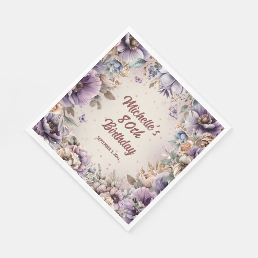 Lila Aquarellblume 80. Geburtstag Serviette (Ecke)