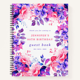 Lila Aquarellblume 80. Geburtstagskarte Notizblock