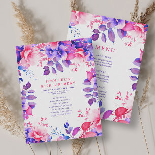 Lila Aquarellblume 80 Geburtstagsprogramm Menü Einladung