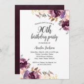 Lila Aquarellblume 90. Geburtstagsparty Einladung (Vorne/Hinten)