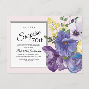 Lila Aquarellblume am Rosa 70. Geburtstag Postkarte