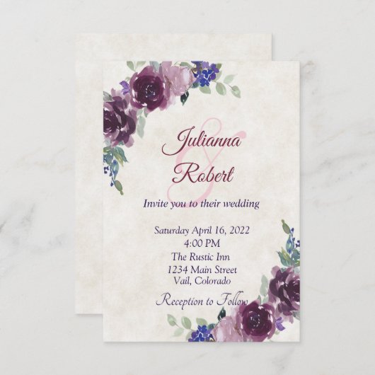 Lila Aquarellblume Einladung (Vorne/Hinten)