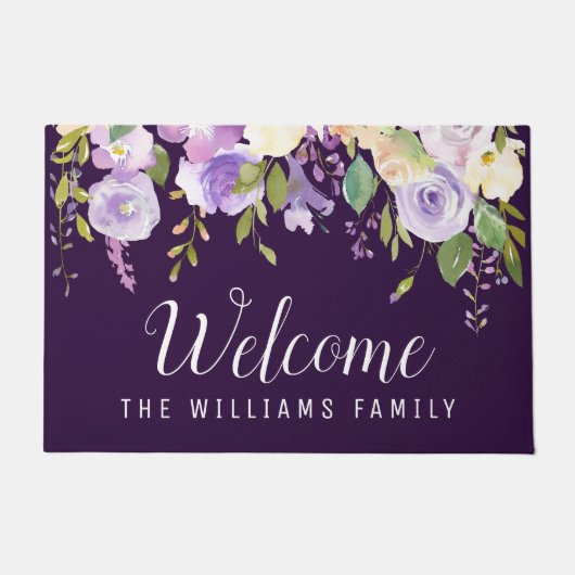 lila Aquarellblume Fußmatte (Vorderseite)