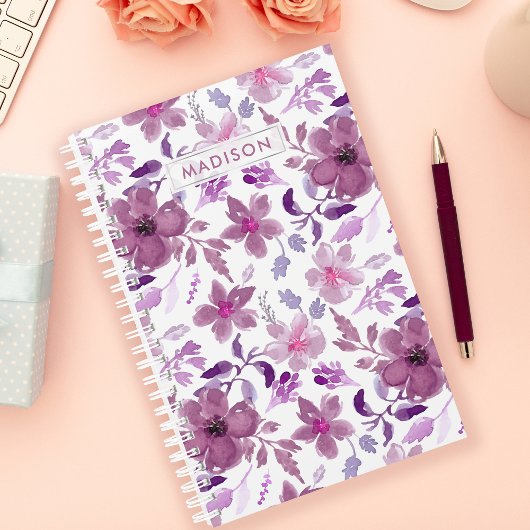 Lila Aquarellblume Personalisiert Planer