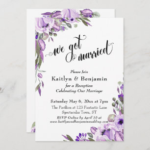 Lila Aquarellblume Wir Got Verheiratete Typografie Einladung