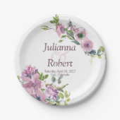 Lila Aquarellblumen Hochzeitszeitung Teller (Vorderseite)