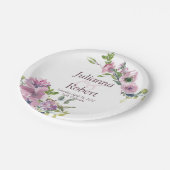 Lila Aquarellblumen Hochzeitszeitung Teller (Schrägansicht)