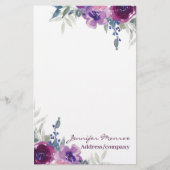Lila Aquarellblumen personalisiert Briefpapier (Vorderseite)
