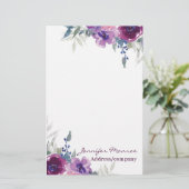 Lila Aquarellblumen personalisiert Briefpapier (Stehend Vorderseite)