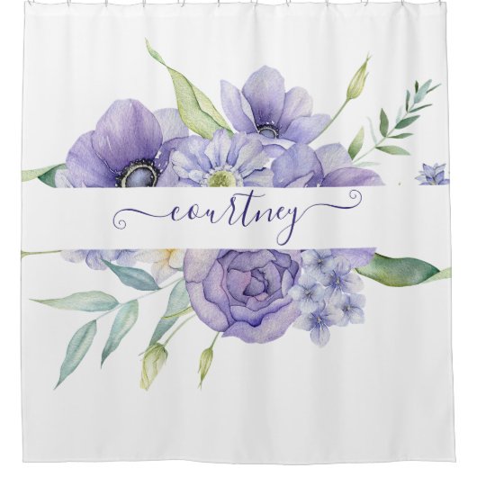 Lila Aquarellblumen personalisiert Duschvorhang (Vorderseite)
