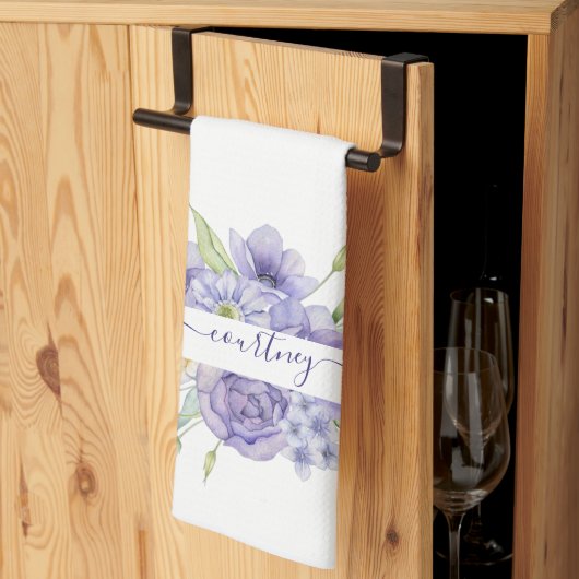 Lila Aquarellblumen personalisiert Geschirrtuch (Drittel gefaltet)
