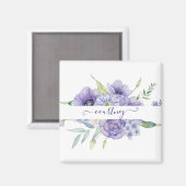 Lila Aquarellblumen personalisiert Magnet (Vorderseite/Rückseite)