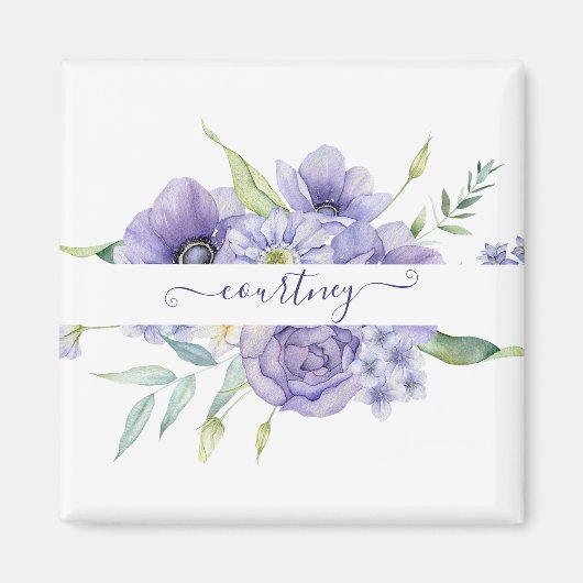 Lila Aquarellblumen personalisiert Magnet (Vorne)