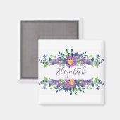 Lila Aquarellblumen personalisiert Magnet (Vorderseite/Rückseite)
